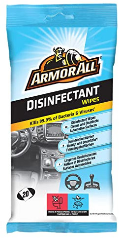 Armor All, 20 Disinfectant Wipes, Citrus Scent, Cleans and Disinfects All Car Surfaces In One Step, Kills 99.99% of Bateria and Virus, Ideal For Car Detailing