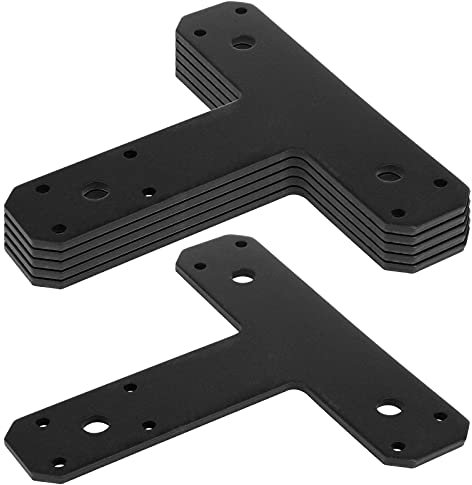 TSSS 6 PCS Black Truss T Tie Plates, Post to Beam Connectors, Mending Plate Steel Repair Fixing Bracket