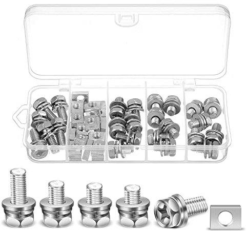 48 Pack Motorcycle Battery Terminal Nuts and Bolt Kit M6 x 10 mm 12 mm 16 mm 20 mm Bolt Square Nut Kit Stainless Steel Motorcycle Battery Screw and Nut for ATV Bike Scooter