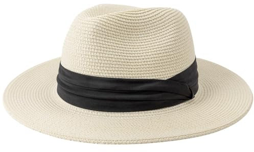 DRESHOW Sombrero de Panamá Mujeres - Sombrero de Verano y Playa - Fedora de Ala Ancha - UPF 50+