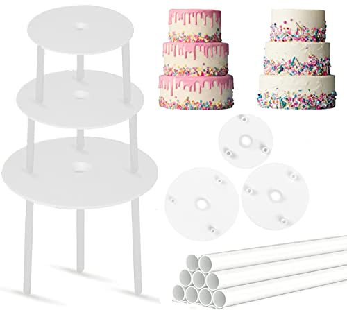KLYNGTSK Cake Dowel Rods Set Cake Tier Supports 18pcs Plastic Cake Support Rods And 3pcs Cake Tier Separator 4/6/8inch 3 Tier Cake Stand Supports Cake Dowels for Tiered Cakes Construction and Stacking