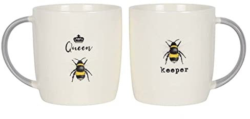 Zale Yardley Coffee Mug, Queen Bee & Bee Keeper Mug Set of 2, Coffee Cups, for Husband & Wife, Bride & Groom, Wedding, Anniversary, Valentine’s Day