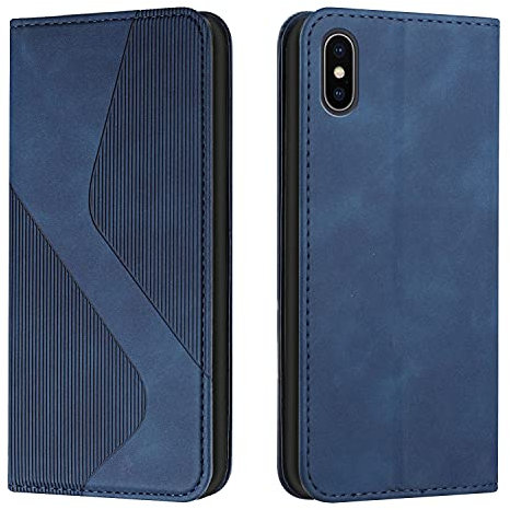 Mo-Somnus Kompatibel mit iPhone XS Max Hülle, Magnet PU Leder Flip Wallet Case Tasche Handyhülle, Stoßfeste Klappbar iPhone XS Max (6,5 Zoll) Brieftasche Klapphülle mit [Kartenfächer] (Blau)