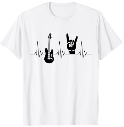 E-Gitarre und Pommesgabel Herzschlag Design für Heavy Metal T-Shirt