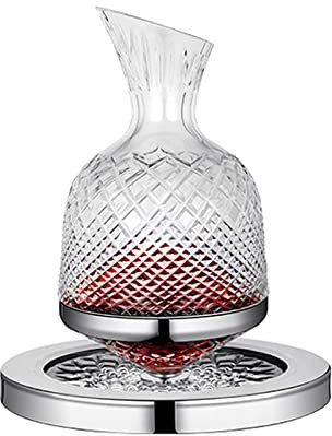 Carafe à vin rotative à whisky avec base en acier inoxydable - Aérateur de vin rouge en verre cristal Carafe Pichet à vodka à whisky - pour cadeau, maison, bar, décoration de fête, 1,2 L/40 oz