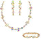 EVER FAITH Kristall Schmuck-Sets elegante Marquise- und Runde- Schliff Strass Blatt Halsketten, Ohrringe und Armband-Set für Damen Schillernder AB Gold-Ton