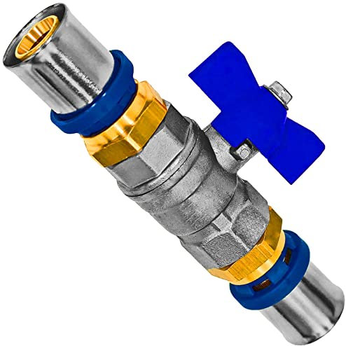 20 mm QUALITÄTS PRESSFITTING TH Kontur > Kugelhahn mit Flügelgriff blau | Für Mehrschichtverbundrohr 20,0mm x 2,0mm (Durchmesser x Wandung)