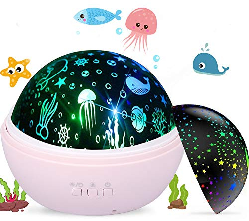 Swhily Baby Light Projector, Star Moon and Ocean Wave Sensory Projector Rotating Lights, Rechargeable Sensory Lights for Girls Boys (Pink)
