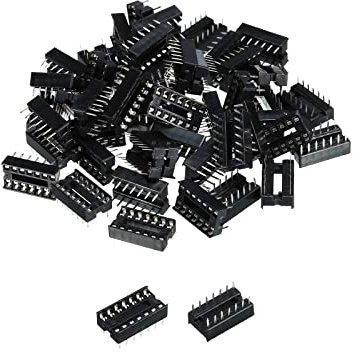 sourcing map 50 Stück 14-Pin DIP IC Sockel, Quadrat Dip-IC-Buchsen 2.54mm Pitch Sockel Adapter Lötanschluss für PCB Löten Lochrasterplatine, Schwarz