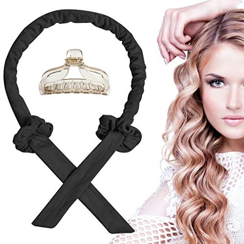 XYGK Lockenwickler über Nacht-Stirnband, Heatless Curl, Locken ohne Hitze, Lockenwickler, extra lang, Locken über Nacht, Lockenband für Frauen Mädchen DIY Haarstyling (Schwarz)