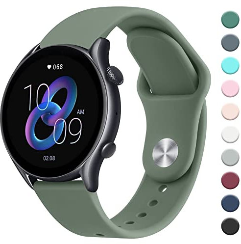 Mugust Armband Kompatibel mit Amazfit GTR 47mm / GTR 2 / GTR 2e / GTR 3 / GTR3 Pro/GTR 4 / Stratos 3 / Stratos 2, 22mm Neues Silikon Armband Sport Ersatz Uhrenarmband (Olivgrün, 22mm)