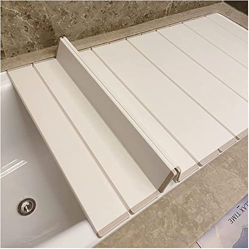 Badewannenablage, Faltbar Anti Staub Dauerhaft Badewannenabdeckung, Badewannen Isolierabdeckung, PVC Fensterladen Baddeckel, Kann Weinglas/BüCher/Tablets/Handys Aufbewahren,Weiß,75×115×0.6cm