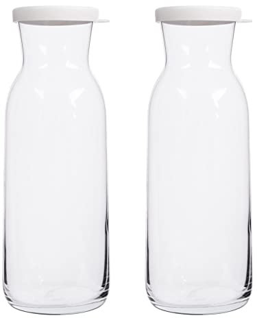 LAV 2x White Lid 1.2L Fonte Glass Carafe - Water Wine Juice Fridge Storage Pitcher Jug Set | Bedside Laundry Dispenser Bottle Jar