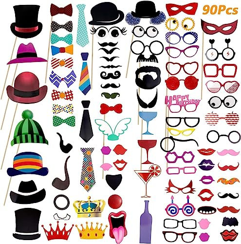90 Pcs Photo Booth Props, Comius Sharp Puntelli Per Selfie Di Partito - Divertente Strano Matrimonio Foto Set Up Oggetti Di Scena Festa Di Compleanno Forniture Decorazione Set Per Adulti Bambino