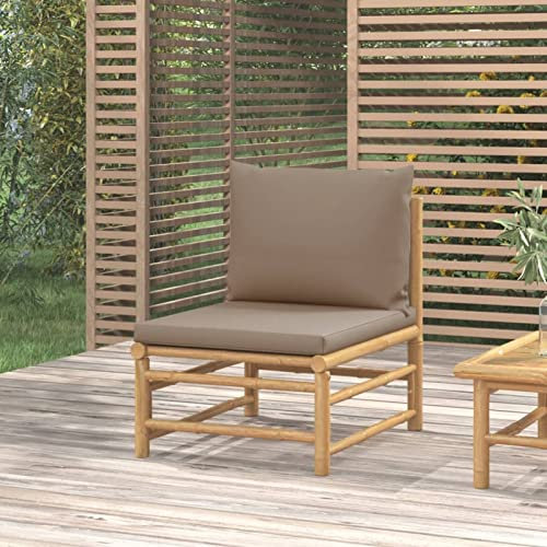Tidyard Garten Mittelsofa, Modular Gartenmöbel, Gartensofa Gartensessel Sofa-Garnitur Gartenmöbel Sofa Loungesofa, Sofa Lounge Sessel für Garten Terrasse Balkon, mit Taupe Kissen Bambus