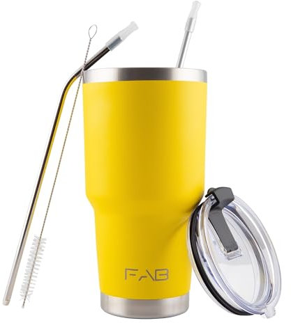 FAB | Vacuum Insulated Tumbler with Lid & Straw 850ml (30oz)| Reusable Stainless Steel Flask for Hot & Cold Drink | Iced Coffee Cup | Travel Mug | BPA Free - Yellow