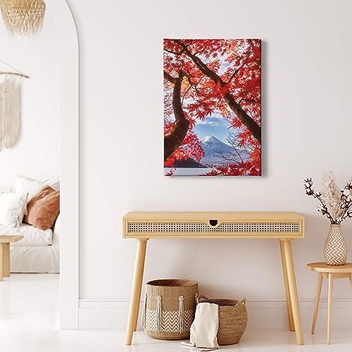 A.S. Création Leinwandbild Berge Blüten Landschaft - Kunstdruck rot - 50x70 cm Hochformat - moderne Wanddekoration Schlafzimmer Wohnzimmer Küche - Bild auf Keilrahmen
