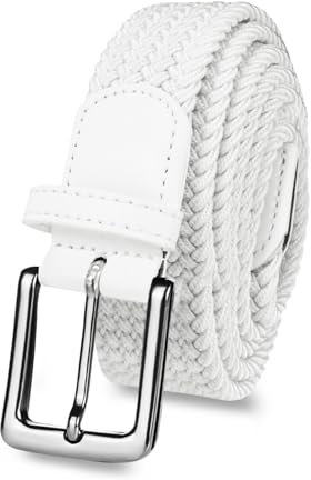LOVMEAD Elastischer Gürtel Stretchgürtel Geflochten Herren Damen Wert Stück, Golf Stoffgürtel Flechtgürtel Dehnbarer (1 Stück -Weiß, 95cm/30’’-34’’ für Taillengröße)