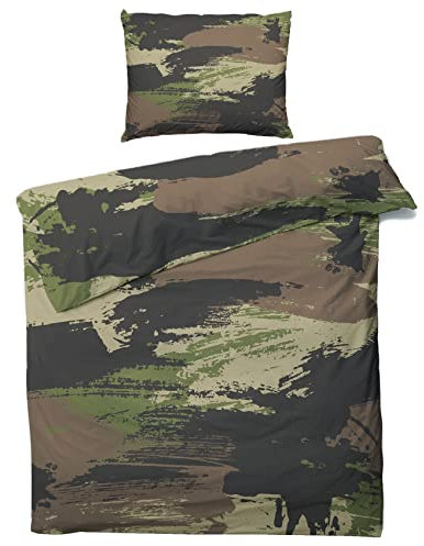 QEODAH Camouflage Bettwäsche 135x200 Winter - Armeegrün Camo Bettbezug 135 x 200 2er Set - Wendebettwäsche & Kissenbezug 80x80 cm - Weiche Mikrofaser Bettwäsche-Sets mit Reißverschluss