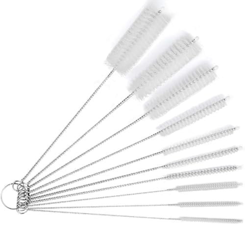 ZCSOWE Set de 10 cepillos de 21 cm de Longitud Cepillo de Limpieza de Botellas Cepillo de Tubo de Leche Juego de cepillos de Tubo de Nylon para boquillas de cafetera exprés