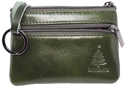BAWAKO Portachiavi in vera pelle, edizione speciale, per donne, uomini e bambini, portachiavi compatto, fatto a mano, verde, Weihnachtsbaum S, Tasca per documento d'identità