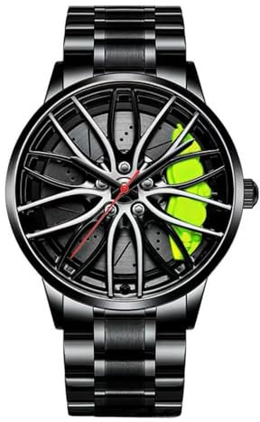 MIDYUID Autouhren für Männer Wasserdicht 3D Kabel Rim Hub Japanisches Quarzwerk Armbanduhr Sportuhren Herren, Steel Green, Armband