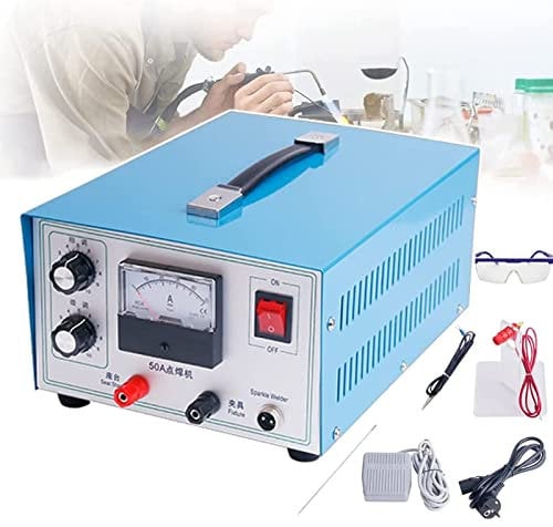 Spot Welding Equipment, 110V/220V Pulse Sparking Welder Tool with Foot Pedal Welding Current 50A Foot Switch Pedestal Tweezers Tungsten Needle, Jewelry Welder for Gold Silver Steel