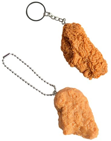 2 Stück Simulierte Schlüsselanhänger in Form Von Hühnerflügeln Und Hühnernuggets, Neuartige Hühnernugget-Schlüsselanhänger, Skurril Und Humorvoll, Ein Geschenk Für Alle, Die Gerne Hühnchen Essen