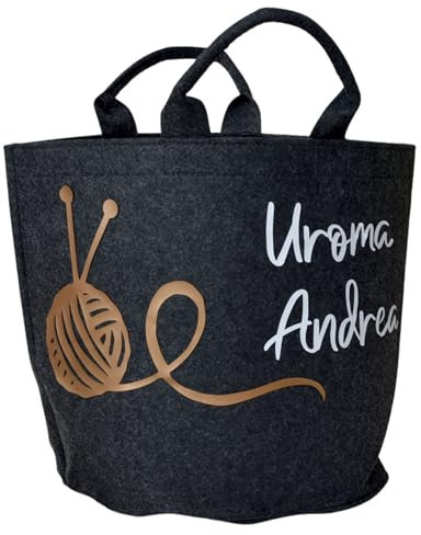 personalisierter Strickkorb aus Filz | Aufbewahrung für Wolle und Garn | Utensilo zum Stricken oder Häkeln | Geschenkidee für Oma oder Uroma Geburtsagsgeschenk