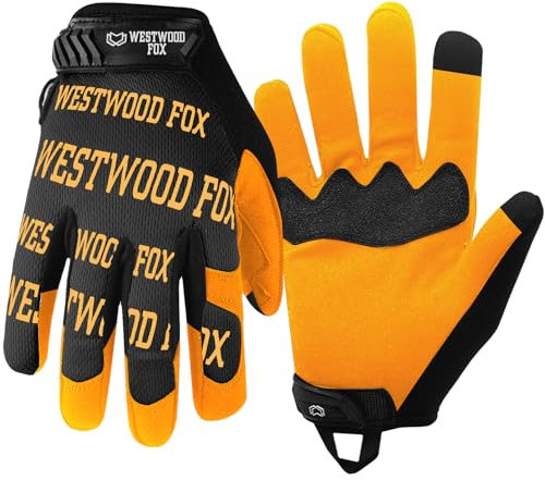 WESTWOOD FOX Gardening Working Gloves Garden Thorn Proof Flexible Heavy Duty Leather Mechanic Utility Dexterity Breathable Construction Gloves for Work Mens Women (Yellow Golden, L)