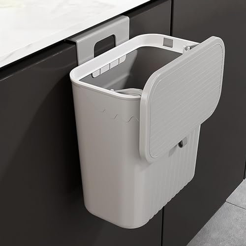 Mülleimer mit Deckel, Küche Abfalleimer Klein Hängend Abfallsammler Wandmontage Plastik Komposteimer Geruchsdicht Abfallbehälter Tür zum Aufhängen für Wohnmobil Küchenschrank, 27 x 13 x 29 cm