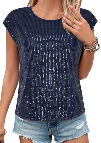 Elenint Damen Glänzend Pailletten Tanktop Cocktail Party Rund Neck Ärmellos Top Lose Lässig Pullover T-Shirts Bluse Clubwear