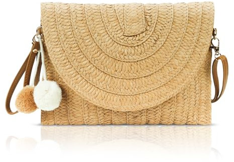 Iridsmole Straw Beach Summer Bags for Women, Straw Crossbody Bag, Summer Holiday Handbags Bags for Women Girls Ladies Travel Vacation Beach Seafront