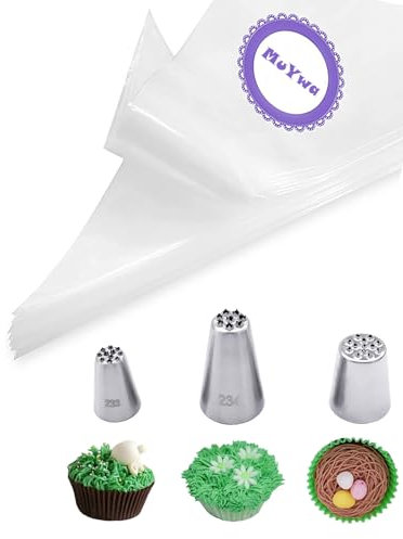 Grass Piping Nozzle and Bag,3 Grass Icing Tips with 20 Piping Bags Disposable Pastry Bags 12 Inch for Cake Cookie Decorating