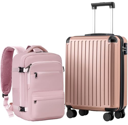 COOLIFE Cabin Suitcase 55x40x20 & Cabin Bag 40x30x20 EasyJet Ryanair PC+ABS | Hard Shell,4 Double Spinner, TSA Lock & Cabin Backpack, Durable–for Priority Boarding, Business Trips, Meetings & Long Travel