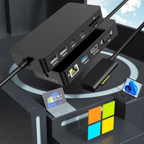 Surface Dock Triple Display (4K HDMI +VGA), 11 in 1 Surface Pro Docking Station mit Strom, Surface Dock für Microsoft Surface Pro 10/9/8/X/7/6/5/4/3, Surface Laptop go/6/5/4/3/2/1, Surface Book 3/2/1