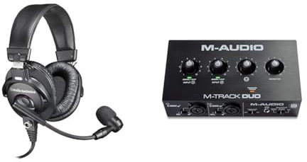 Audio-Technica BPHS1 Broadcast Series Broadcast Stereo Headset Black & M-Audio M-Track Duo – USB Audio Interface for Recording, Streaming and Podcasting with Dual XLR