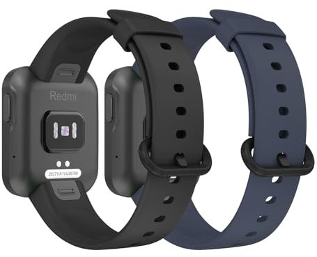 Amzpas 2 Pièces Sport Bracelet pour Redmi Watch Lite/Xiaomi Mi Watch Lite, Colorée Silicone Souple Bracelet Compatible avec Redmi Watch Lite/Xiaomi Mi Watch Lite, Noir+Bleu