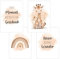 4er Set Baby DIN A4 Bilder mit Giraffe, Regenbogen und Sprüchen, Poster mit Tiermotiv für Babyzimmer, 200g/m² Papier, Kinderzimmer Wanddeko, für Bilderrahmen, Dekoration für Jungen & Mädchen, Beige