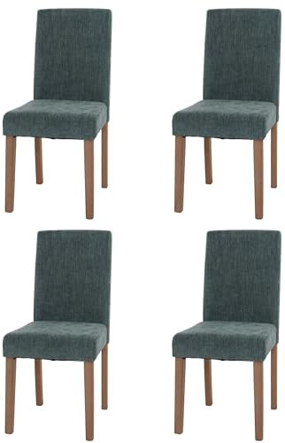 Mendler 4er-Set Esszimmerstuhl Littau, Stuhl Küchenstuhl Hochlehner, Stoff/Textil Chenille Holz - grün, naturfarbene Beine