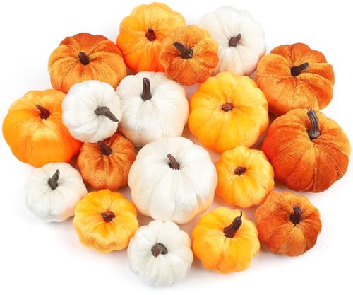 Wlicon 18PCS Herbst künstliche Kürbisse, Samt Schaumstoff Stoff Kürbis Dekoration Faux Kürbis Ernte Dekoration Schaum Kürbis Herbst Tabelle für Herbst Home Dekor