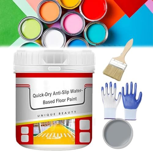 Knubbuf Gold Silk Waterproof Epoxy Floor Paint, Quick-Dry Anti-Slip Water-Based Floor Paint, Quick-Dry Anti-Slip Water-Based Floor Paint, For Interior & Exterior Non-slip Epoxy Paint (Medium gray)