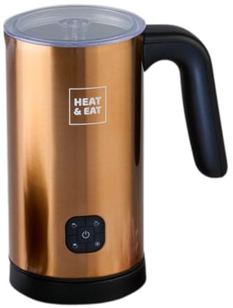 AAMEN Milk Frother Electric, Copper Heat & Eat Hot Chocolate Maker with Non-Stick Base/Removable Whisk with 4 Different Settings, Intelligent Temperature Control Silent Operation for Coffee (Gold)