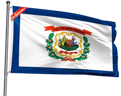 Doppelseitige Flagge des Bundesstaates West Virginia, 90 x 150 cm, Polyester, lebendige Farben, lichtbeständig, mit 2 Messingösen, für Festivals, Veranstaltungen, Party-Dekoration, Innen- und