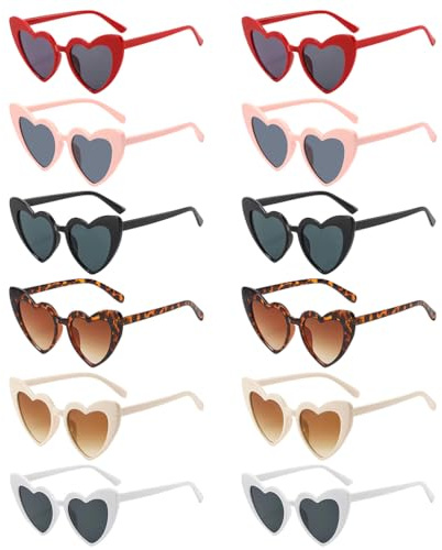 YISIZES 12 Pack Love Heart Shaped Sunglasses, Funny Sunglasses Ladies Novelty Eyewear for Wedding Birthday Hen Do Party or Festival, Photo Shoot Accessories for Women Teenager Grils Bride Bridesmaid