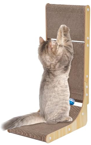 Supernic Cat Scratching Board, 68 Cm L Shape Cat Scratch, with Ball Toy, Protector Furniture (Brown L Shape)