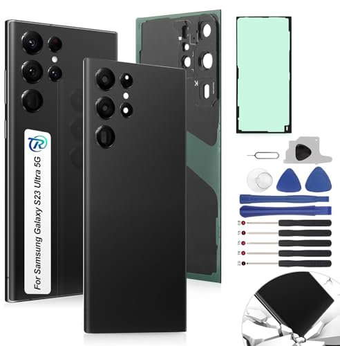 RongZy for Samsung Galaxy S23 Ultra 5G Back Glass Cover Replacement Compatible for Samsung Galaxy S23 Ultra Battery Door Back Cover Housing (Black)