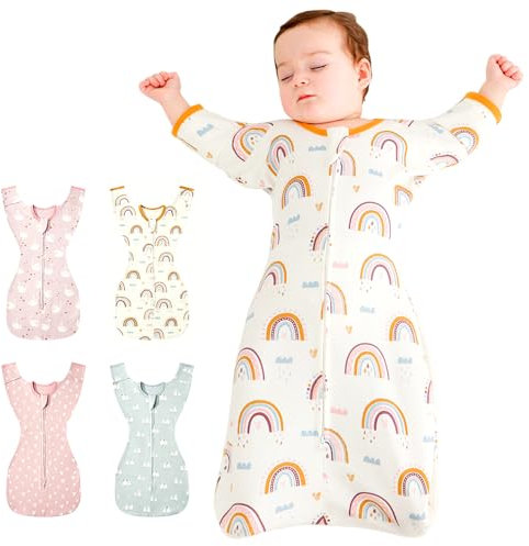 Tyuodna Pucksack Baby 0-3 monate/3-6 Monate,Weiche Gekämmte Baumwolle Schlafsack Baby 1 tog,Baby Swaddle mit Zwei-Wege-Reißverschluss,Ideal für Raumtemperaturen 15°-25°C (0-3 Monate, Regenbogen)
