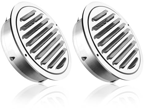 Lot de 2 grilles d'aération rondes en acier inoxydable - 100 mm - Avec moustiquaire - Pour garage, cuisine, salle de bain, mur