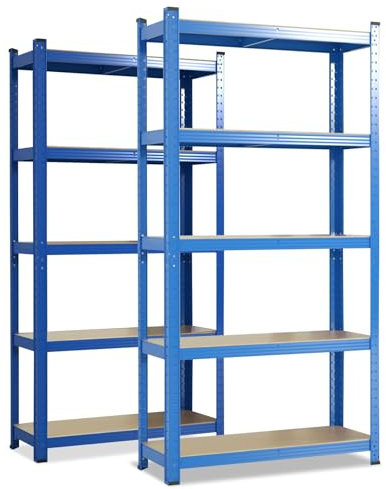 etm Schwerlastregal 2-er Pack 200 x 120 x 60 cm blau | Steckregal, Lagerregal, Standregal, Stecksystem ohne Werkzeug montierbar (Lakota, blau)